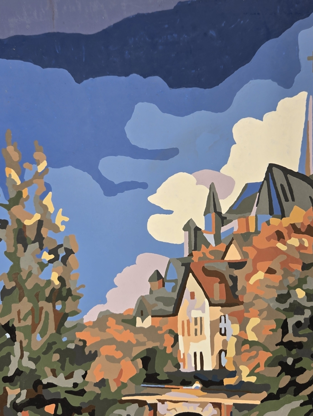 Sleepy Village Finished Acrylic Painting Paint By Number 16x20 Church Impression - Picture 9 of 17